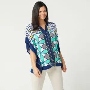 Susan Graver Plus Size Printed Neck Ties Liquid Knit Scarf Top