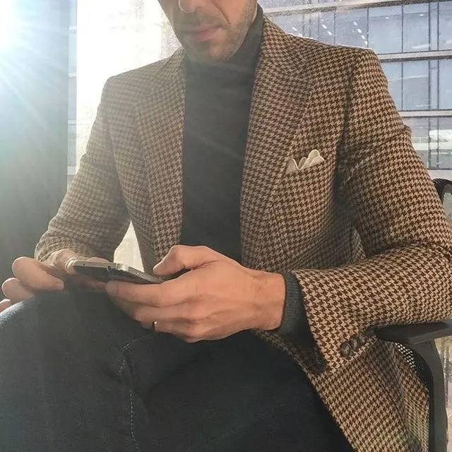Tailor-Made Men Hoodstooth Suit Plaid Coat