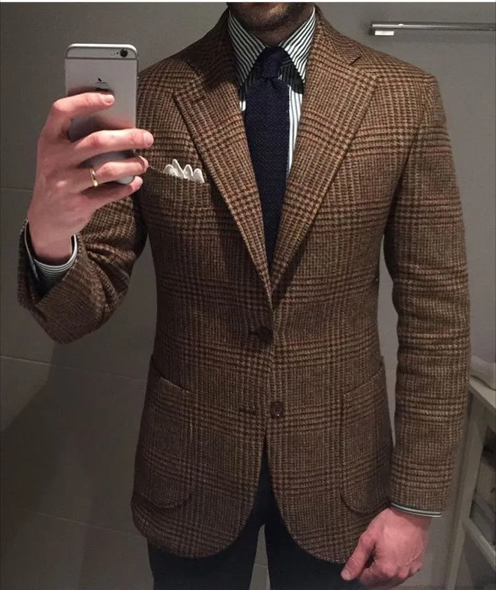 Tailor-Made Men Hoodstooth Suit Plaid Coat