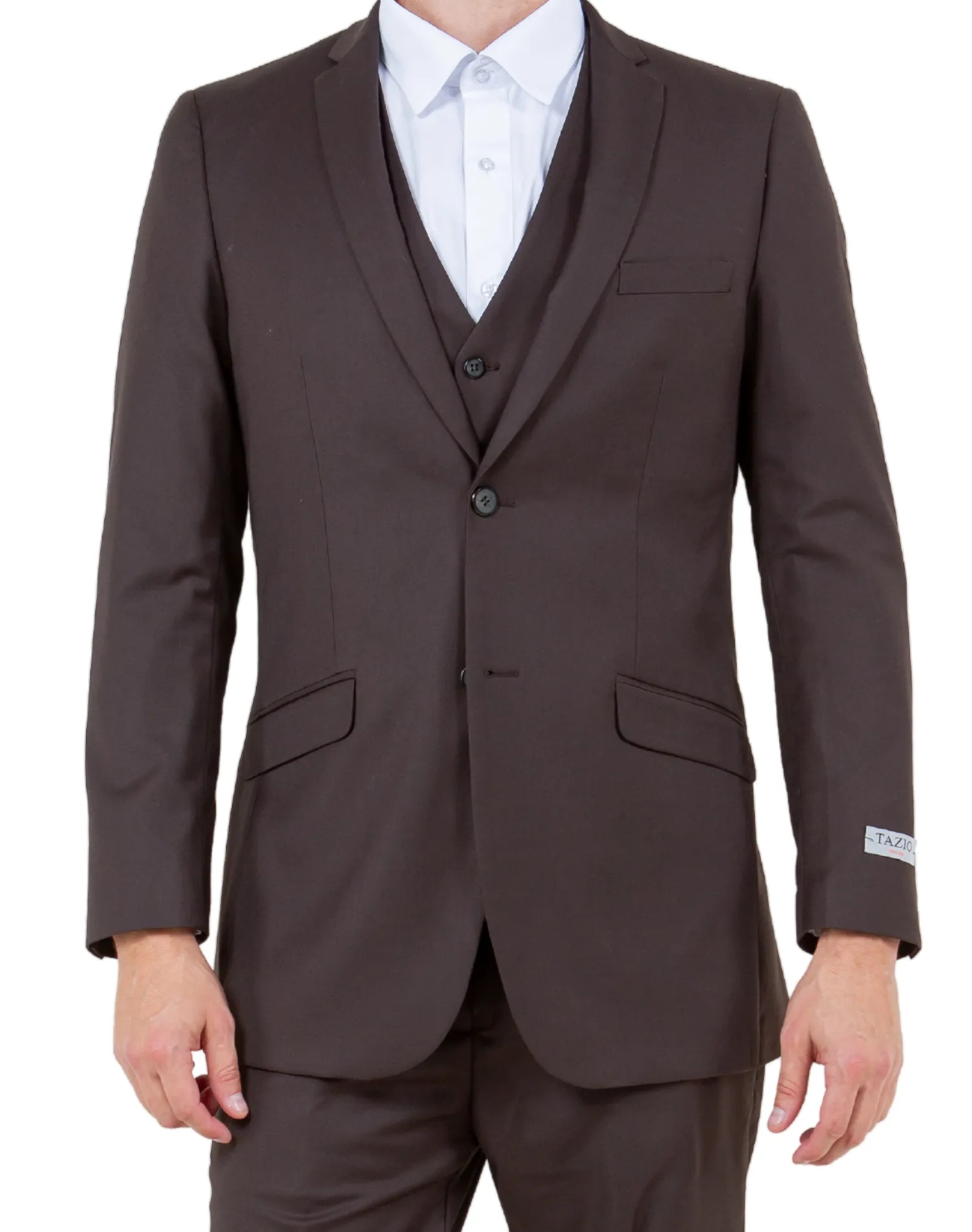Tazzio Solid Slim Fit Vested Suit - Brown