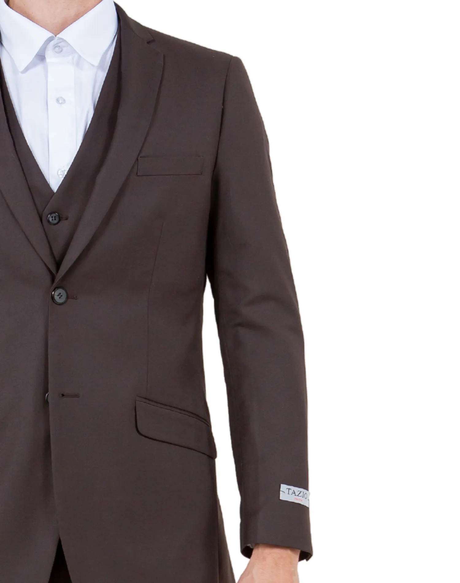 Tazzio Solid Slim Fit Vested Suit - Brown