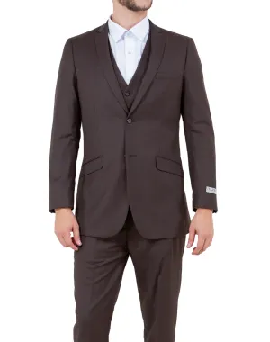 Tazzio Solid Slim Fit Vested Suit - Brown