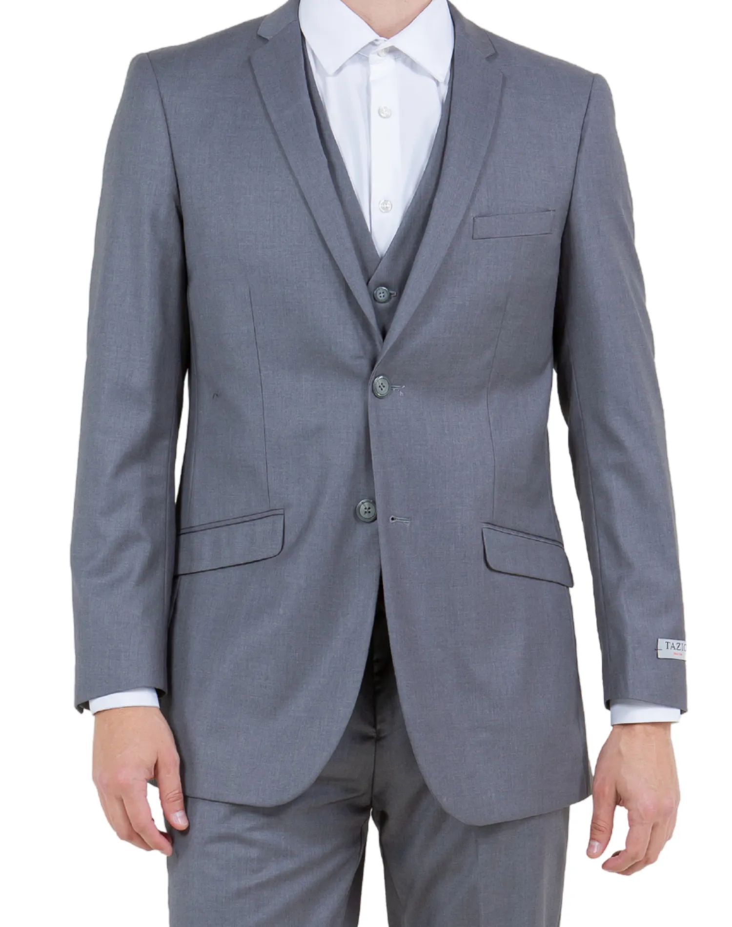 Tazzio Solid Slim Fit Vested Suit - Medium Gray