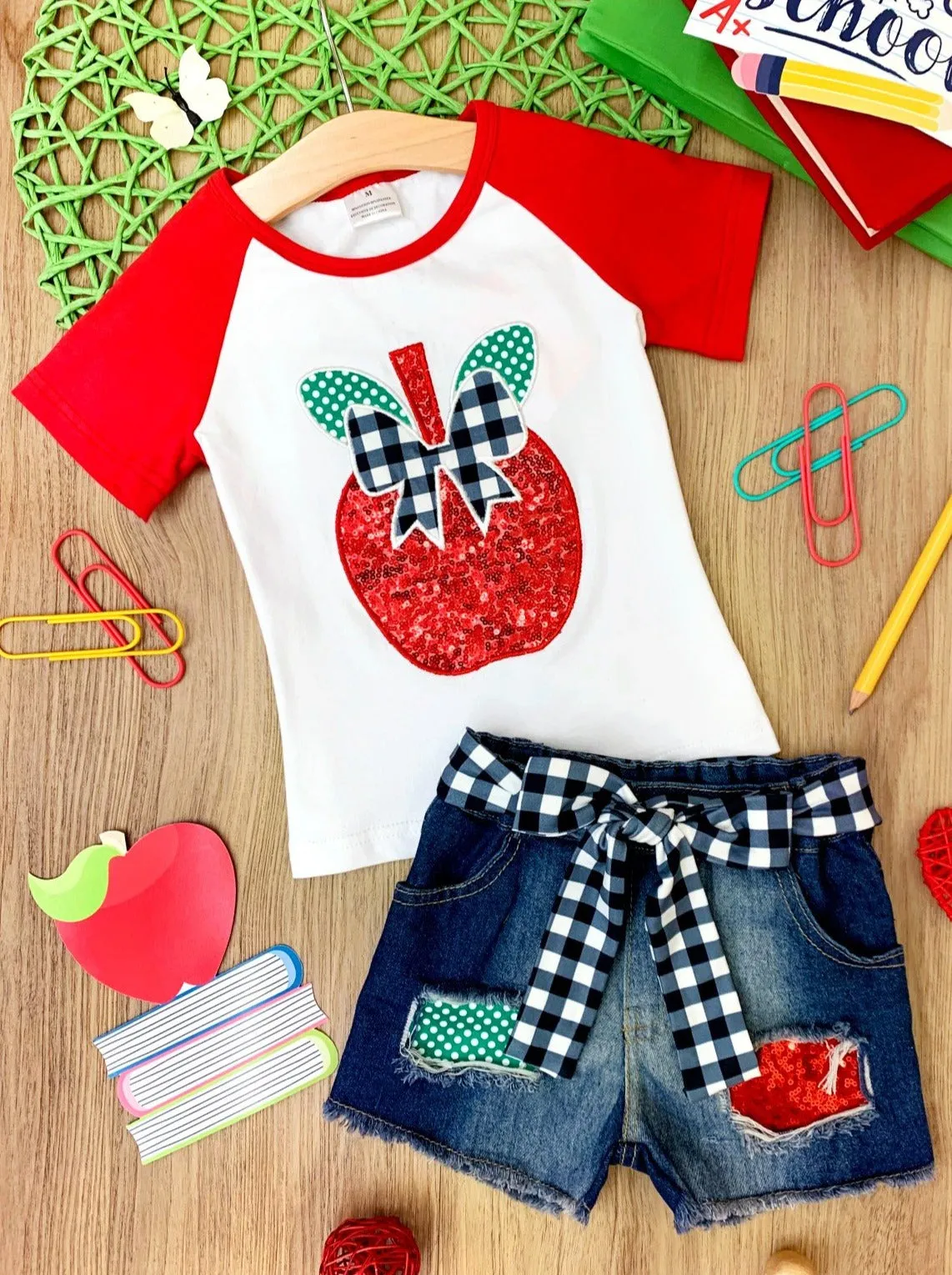 Teacher's Pick Patched Denim Shorts Set