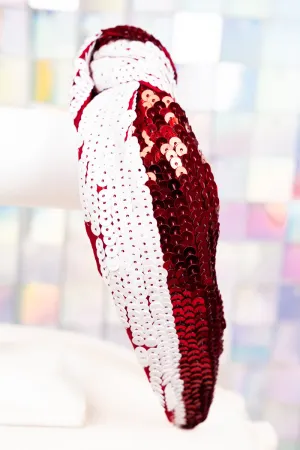 Team Colors Red and White Sequin Knotted Headband