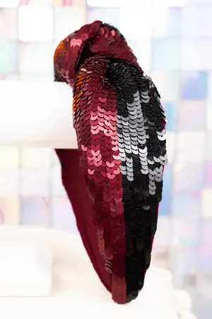 Team Colors Wine and Black Sequin Knotted Headband