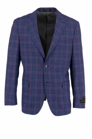 Tiglio Luxe Blue with Light Red Windowpane Dolcetto Modern Fit, Pure Wool Jacket TL4038