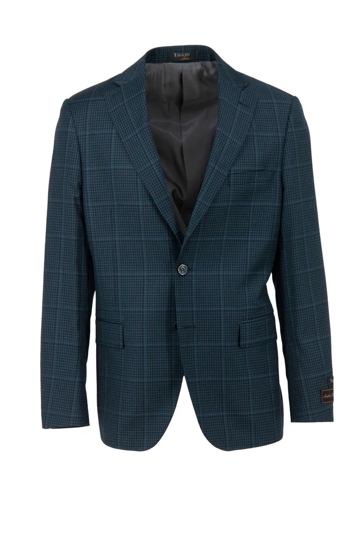 Tiglio Luxe Green and Black Mini Check with Windowpane Dolcetto Modern Fit, Pure Wool Jacket TL3310