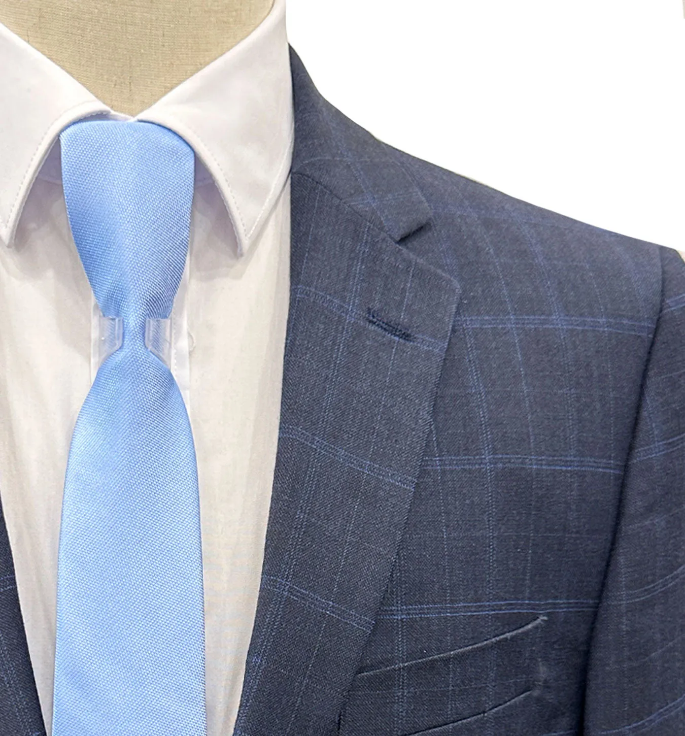 Top Lapel Windowpane Modern Fit Suit - Navy Blue