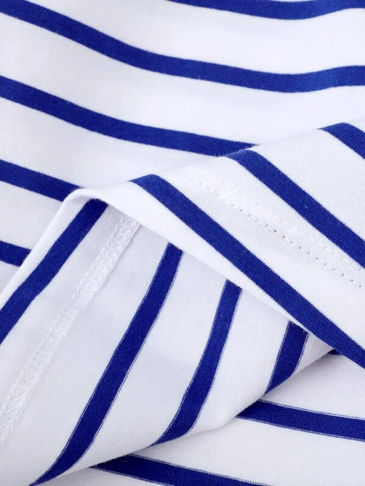 Tweetie Bird - Girls Long Sleeve Blue and White Flared Striped Dress