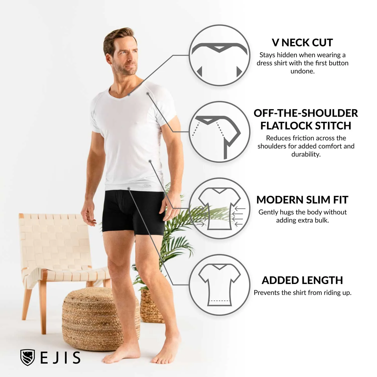 V-Neck Micro Modal Sweat Proof Undershirt For Men - Black 6-Pack