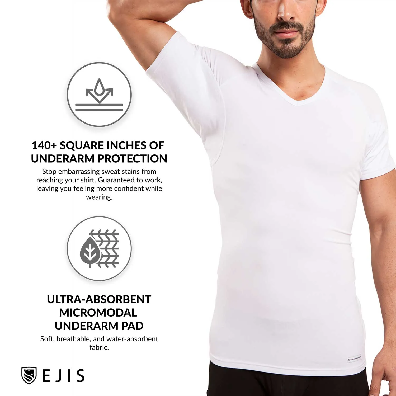 V-Neck Micro Modal Sweat Proof Undershirt For Men - Black 6-Pack