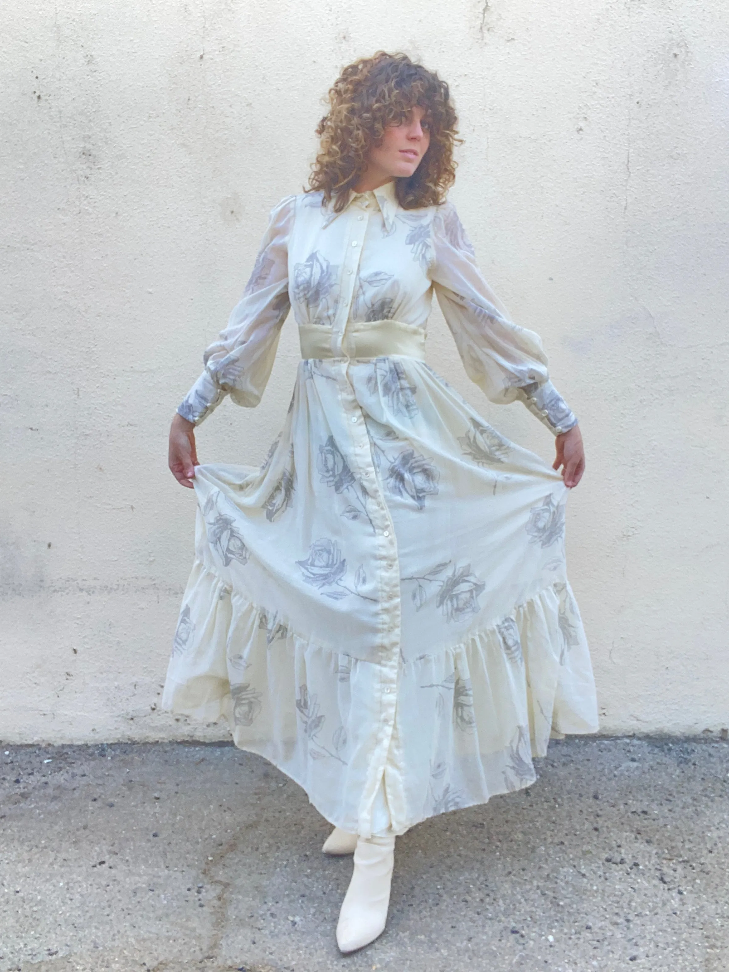 Vintage Gunne Sax Dotted Floral Pattern Dress