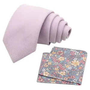 Viola Soft Purple Cotton Blend Tie and Nico Pink & Yellow Floral Pocket Square Set