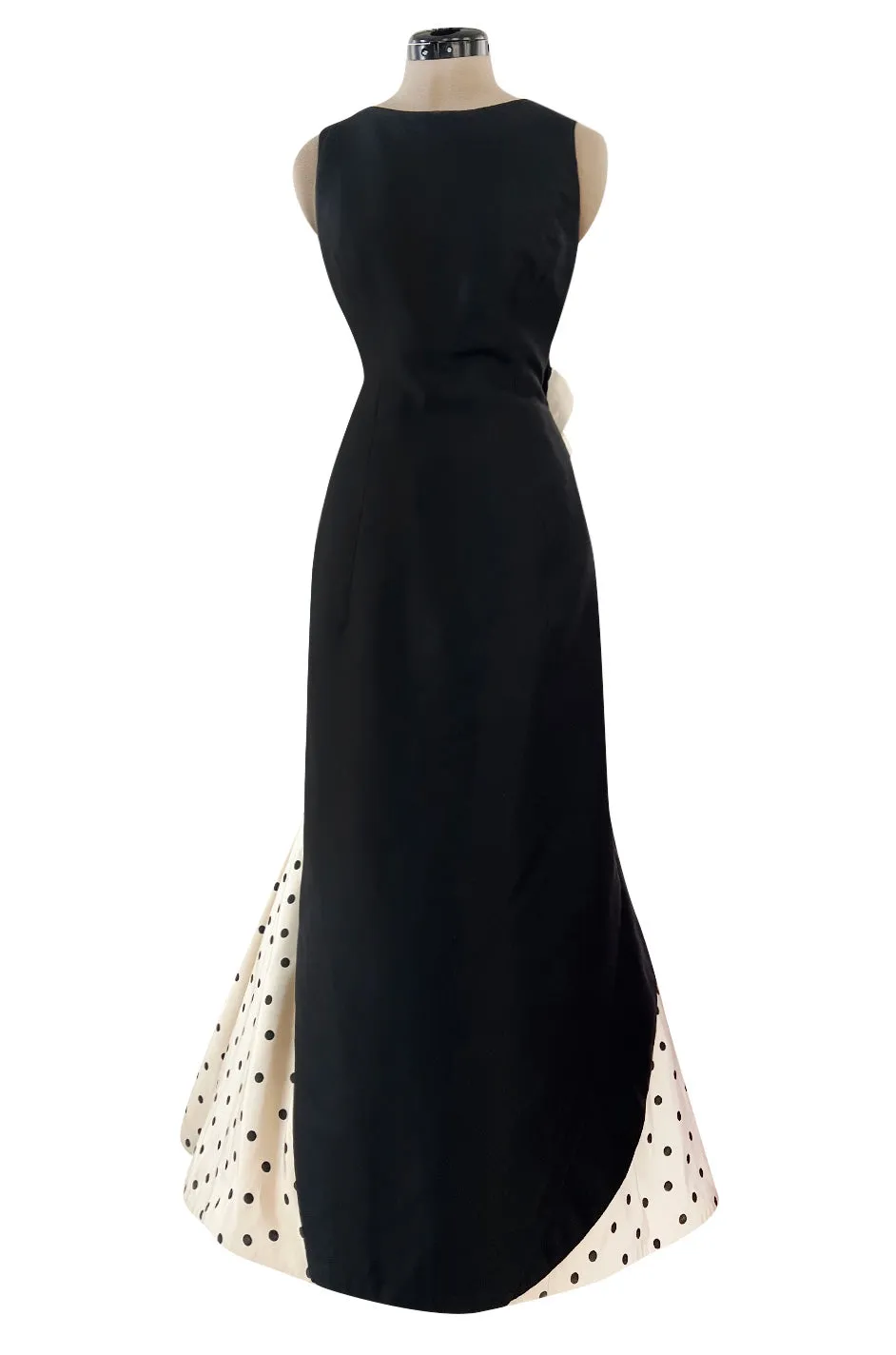Well Documented Spring 1988 Valentino Haute Couture Silk Dress w Sweeping Dotted Train & Flower