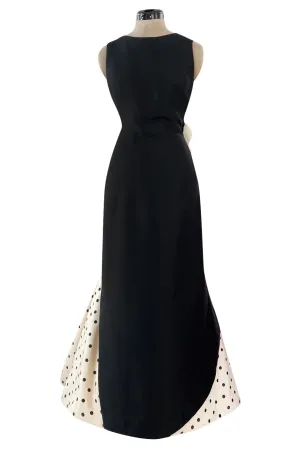 Well Documented Spring 1988 Valentino Haute Couture Silk Dress w Sweeping Dotted Train & Flower