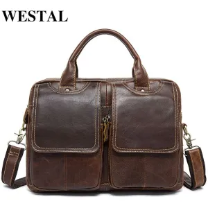 WESTAL Men's Briefcase Leather Laptop Bag Genuine Leather 8002