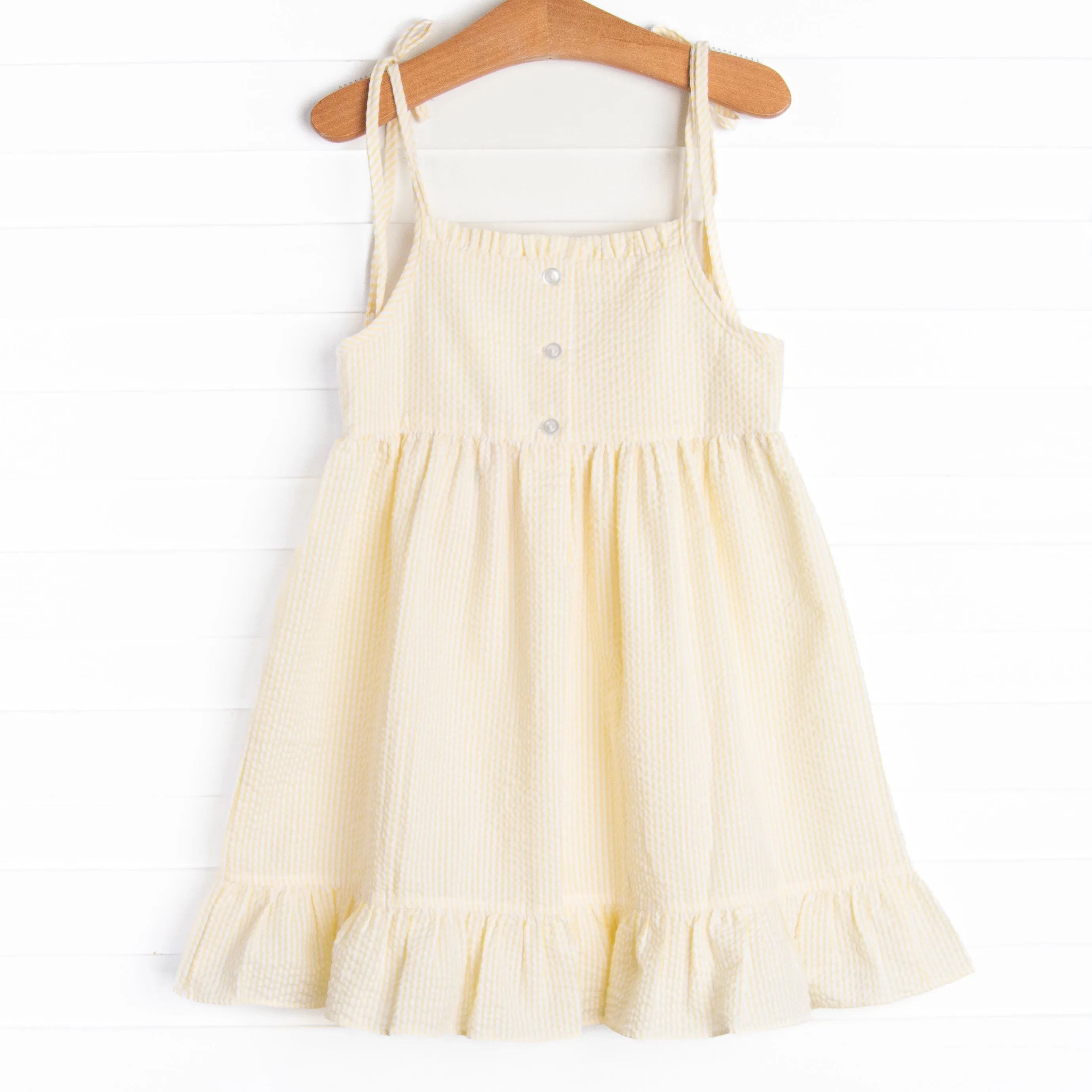Whale's Tail Smocked Dress, Yellow Seersucker