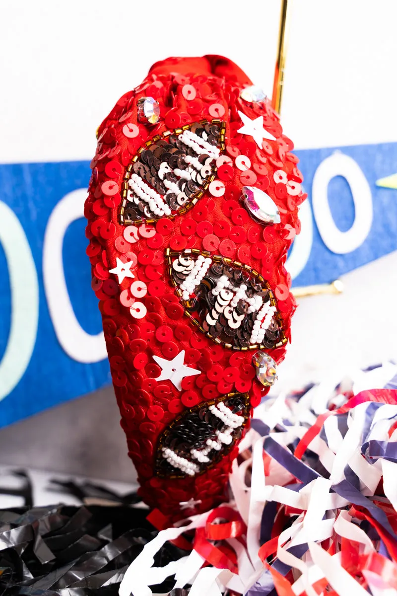 Winning Team Red Sequin Football Knotted Headband