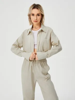 Women Two Piece Outfits For Women Long Sleeve Button Down Wide Leg Loungewear Pajama Set
