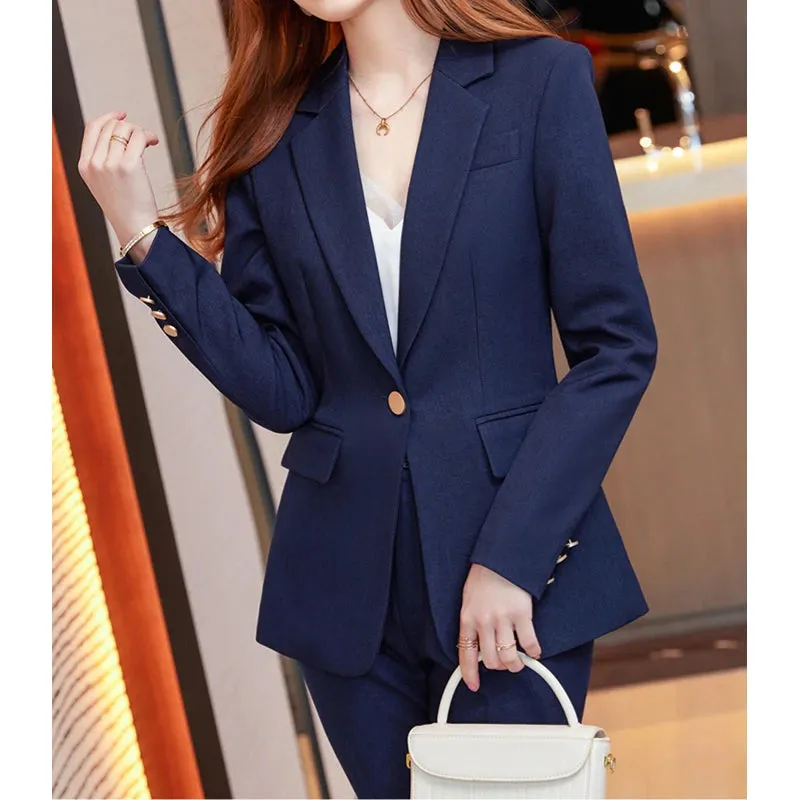 Women's  Elegant Business Pant Suit Slim Vintage Office Blazer & Pant 2 Piece Set