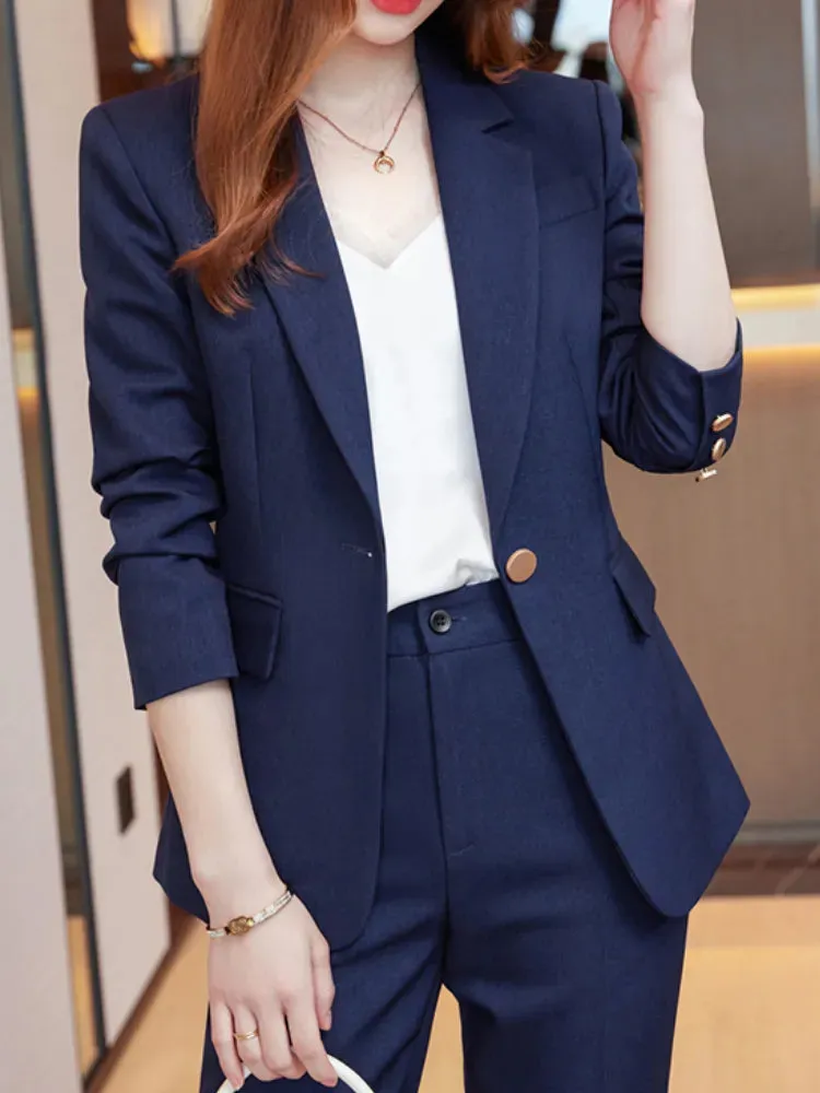 Women's  Elegant Business Pant Suit Slim Vintage Office Blazer & Pant 2 Piece Set