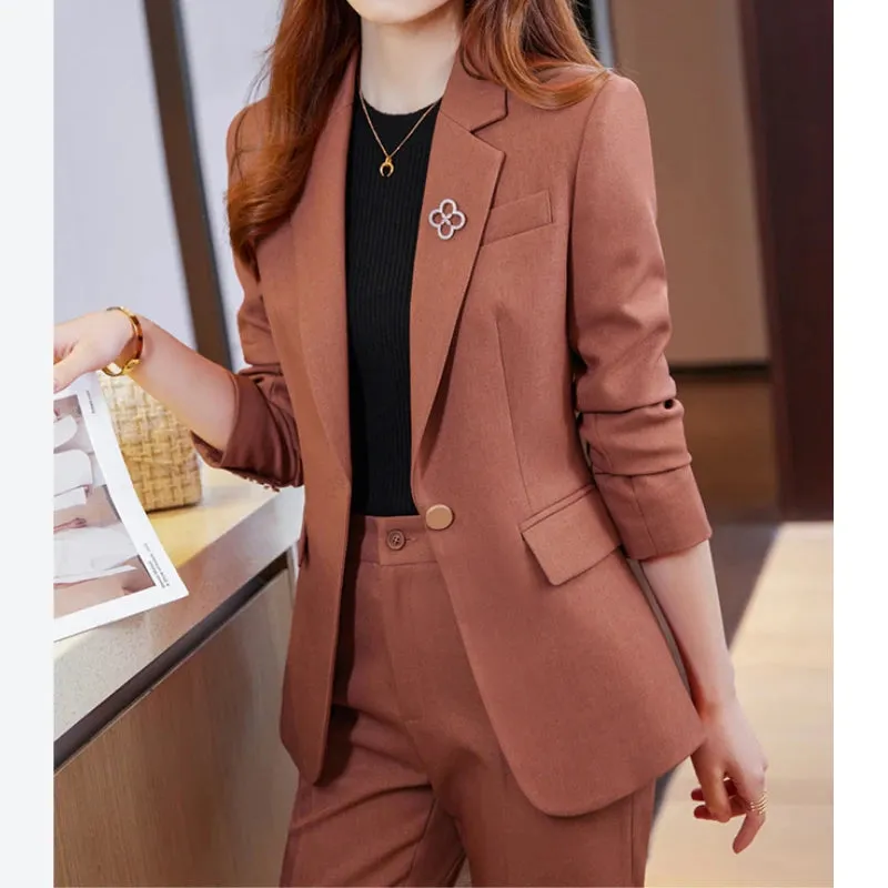 Women's  Elegant Business Pant Suit Slim Vintage Office Blazer & Pant 2 Piece Set