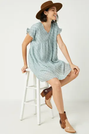 Womens Ruffle Sleeve Swiss Dot Tunic Dress