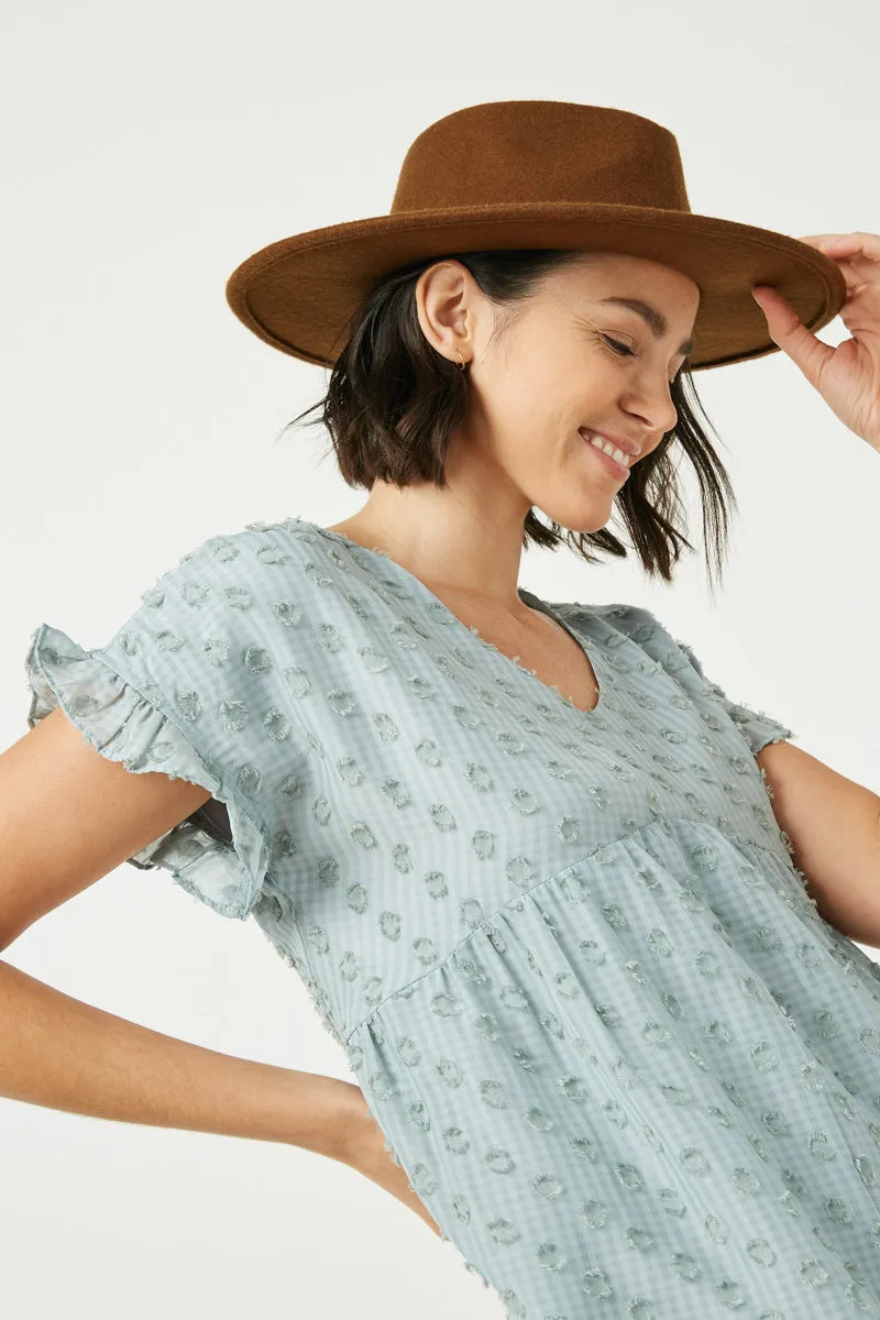 Womens Ruffle Sleeve Swiss Dot Tunic Dress