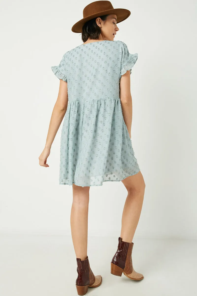 Womens Ruffle Sleeve Swiss Dot Tunic Dress