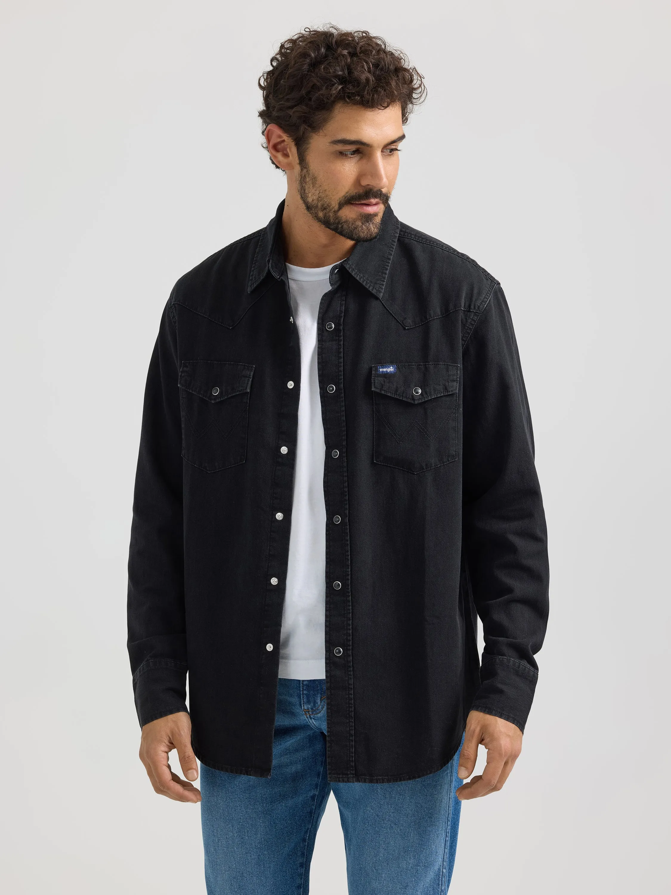 Wrangler Men's Black Classic Denim Snap Western Shirt
