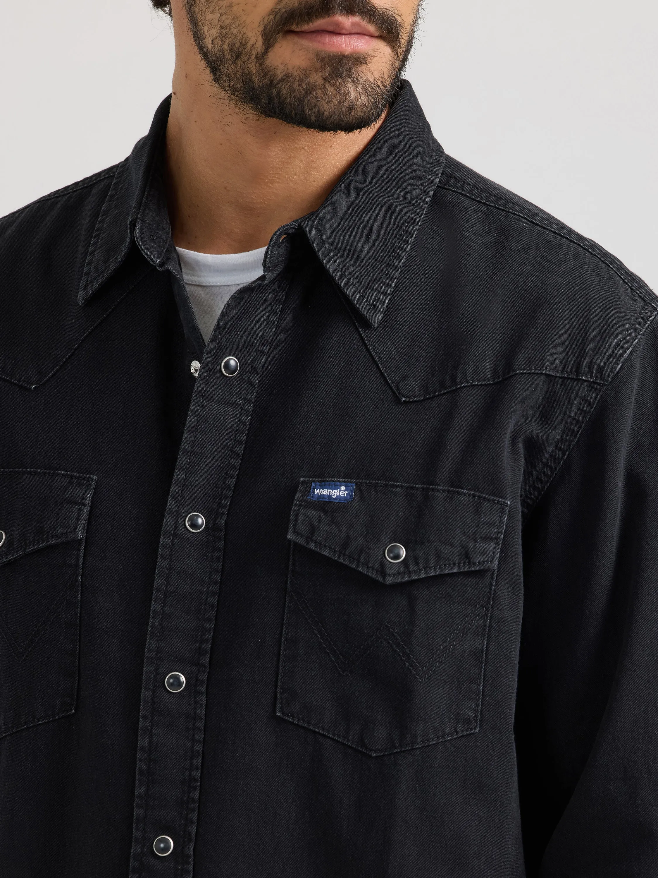 Wrangler Men's Black Classic Denim Snap Western Shirt