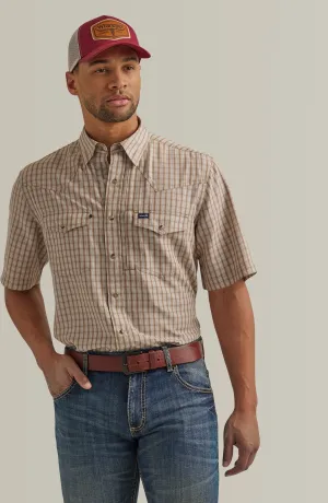 Wrangler Men's Brown Rust Plaid Performance Short Sleeve Snap Shirt