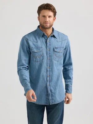 Wrangler Men's Light Wash Classic Denim Snap Western Shirt