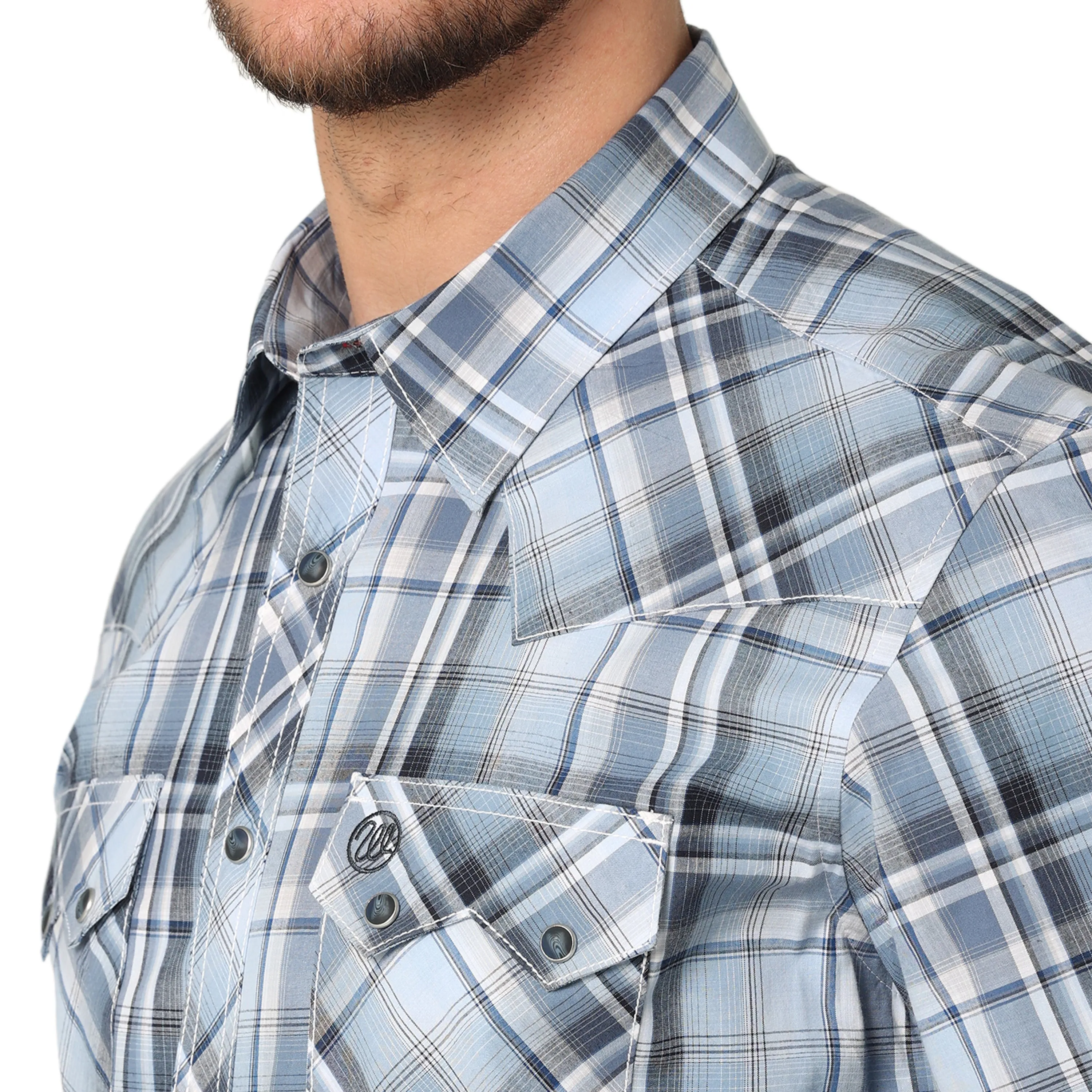 Wrangler Men's Retro Snap Pocket Plaid Shirt Blue Tile