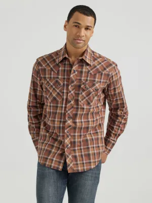 Wrangler Men's Western Retro Modern Fit Long Sleeve Brown Shirt